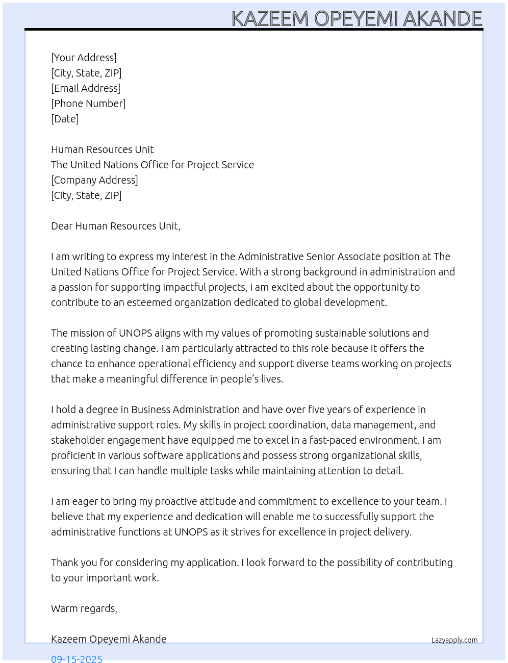 Cover letter for administrative senior associate - LazyApply
