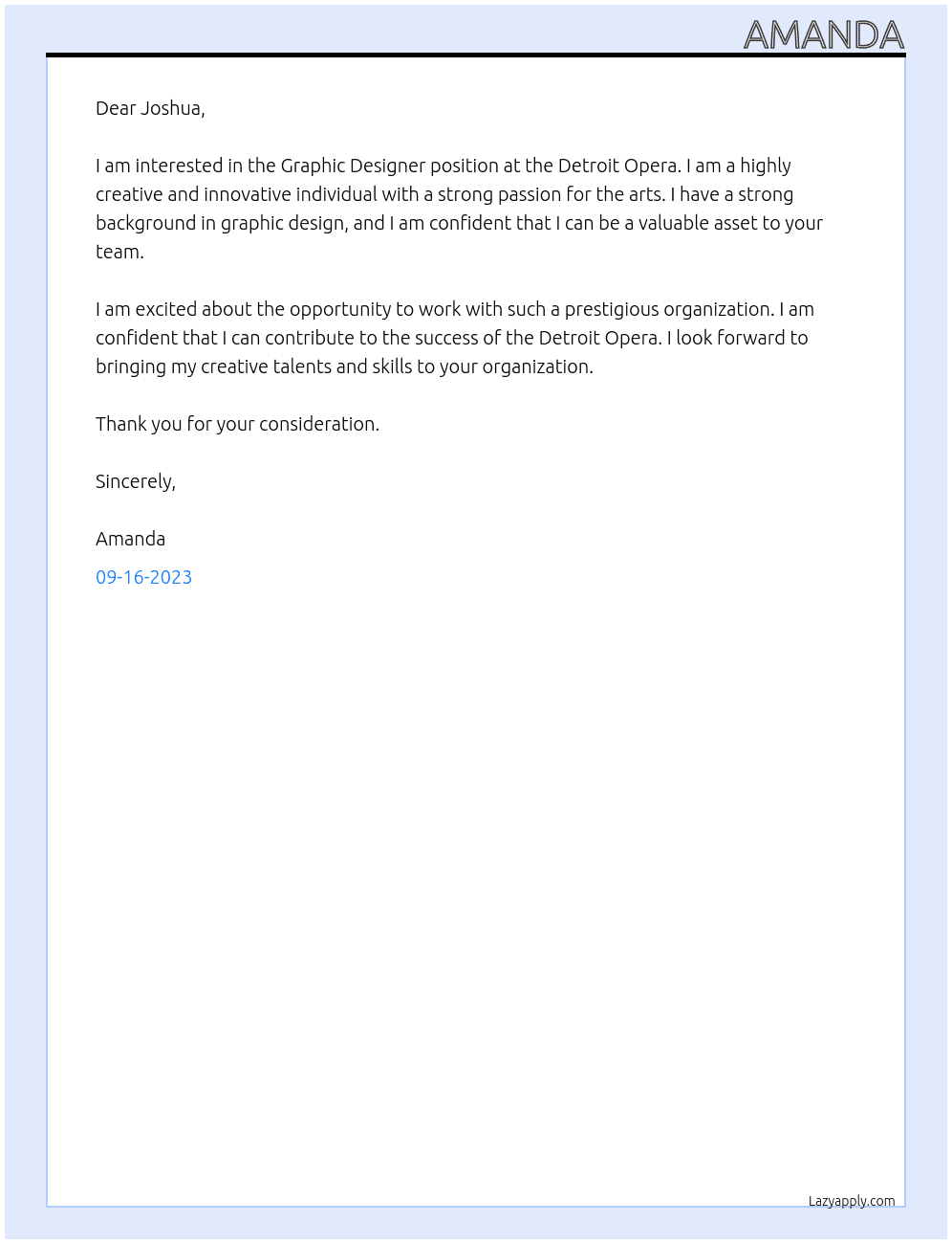 Graphic Designer At Detroit Opera Cover Letter
