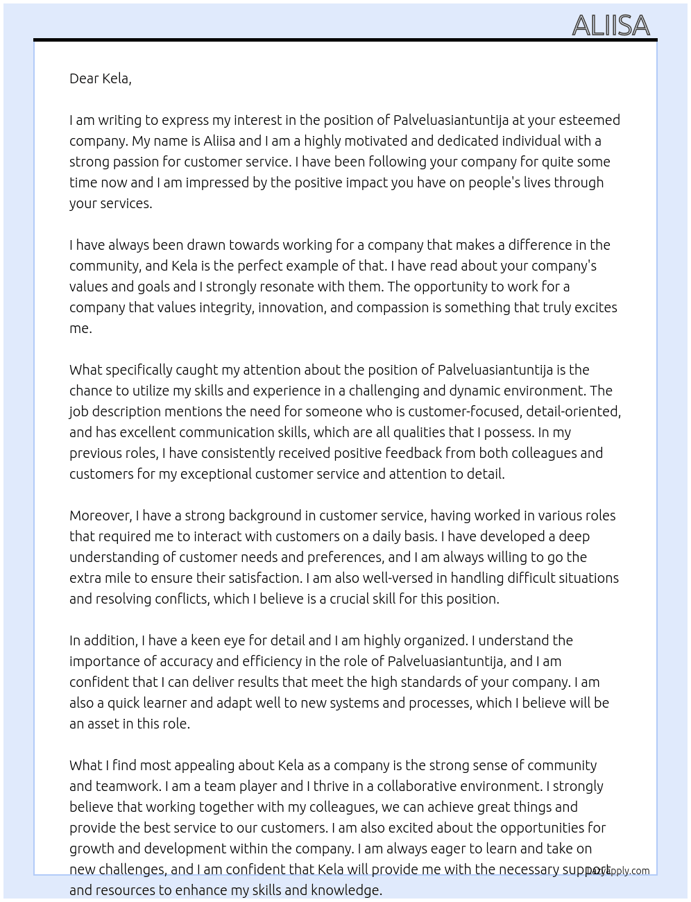 Palveluasiantuntija At Kela Cover Letter