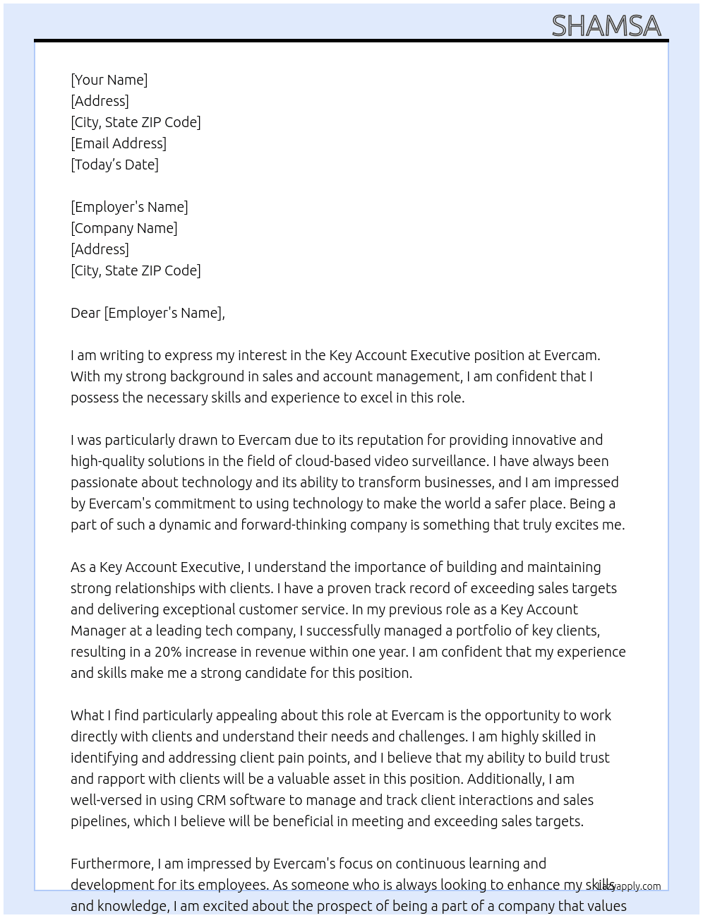 Key Account Executive At evercam Cover Letter