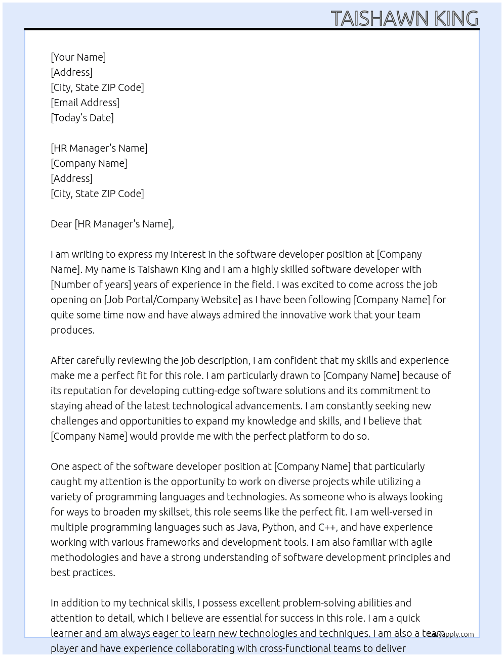 software Developer At remove this put comp Cover Letter
