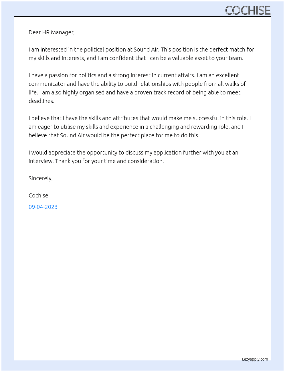 polit At sound air Cover Letter