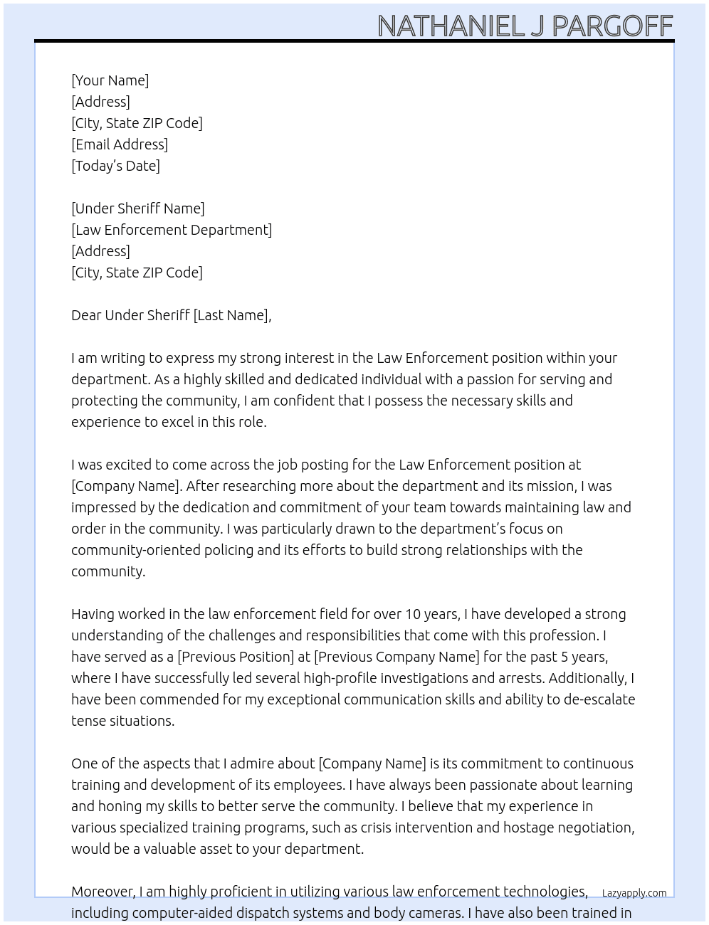 Law Enforcement At Law Enforcement Cover Letter