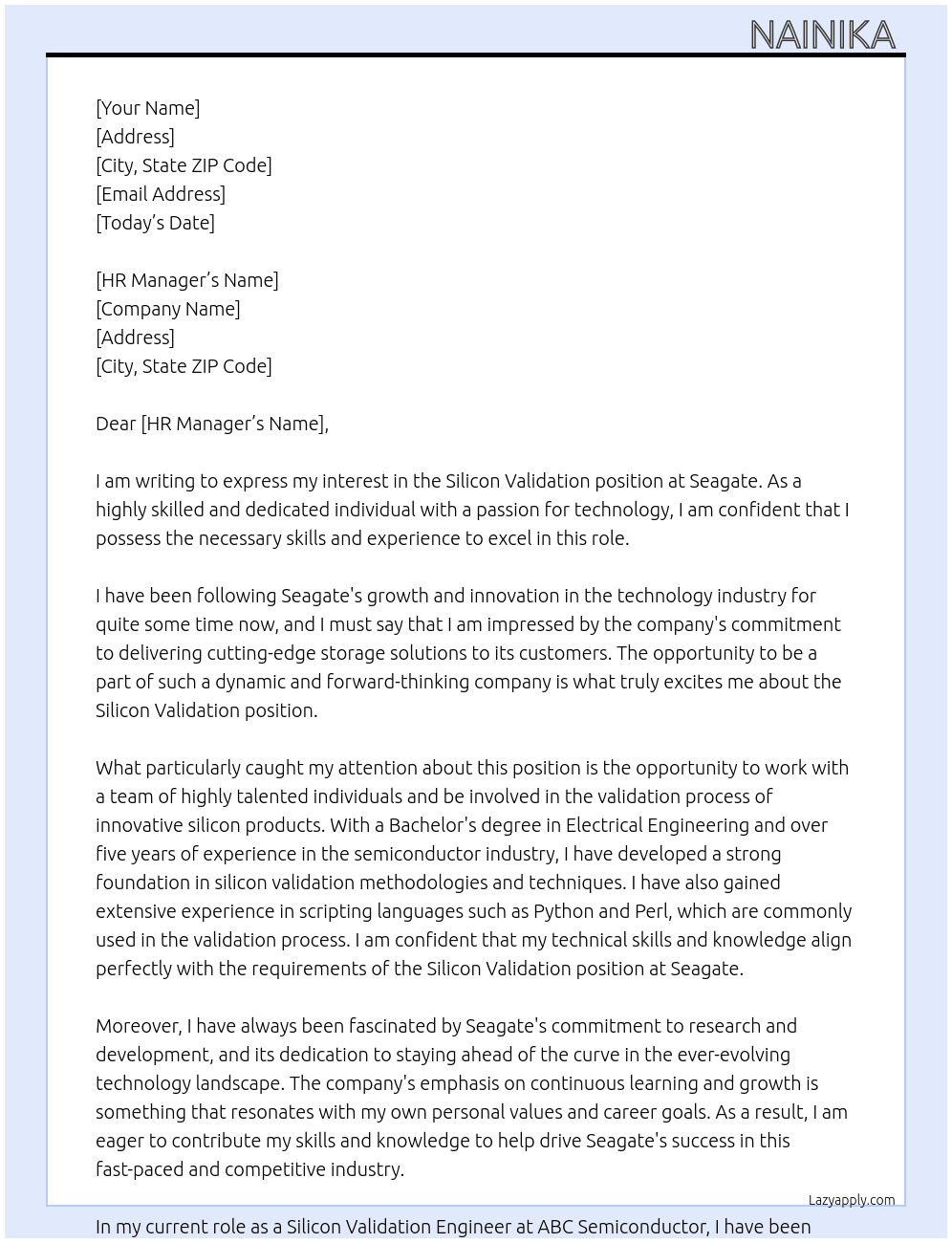 Cover letter for silicon validation - LazyApply
