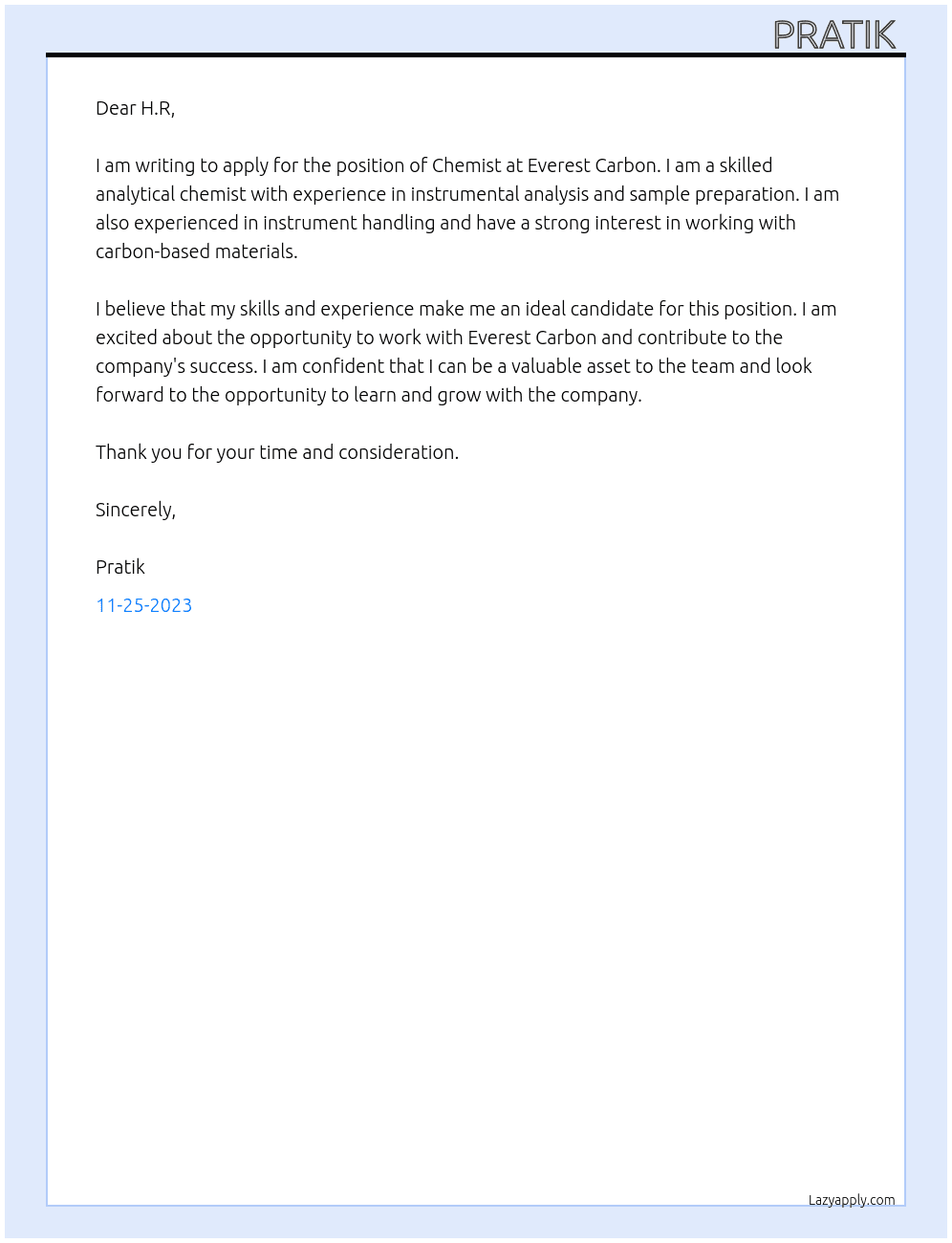 Chemist At Everest Carbon Cover Letter