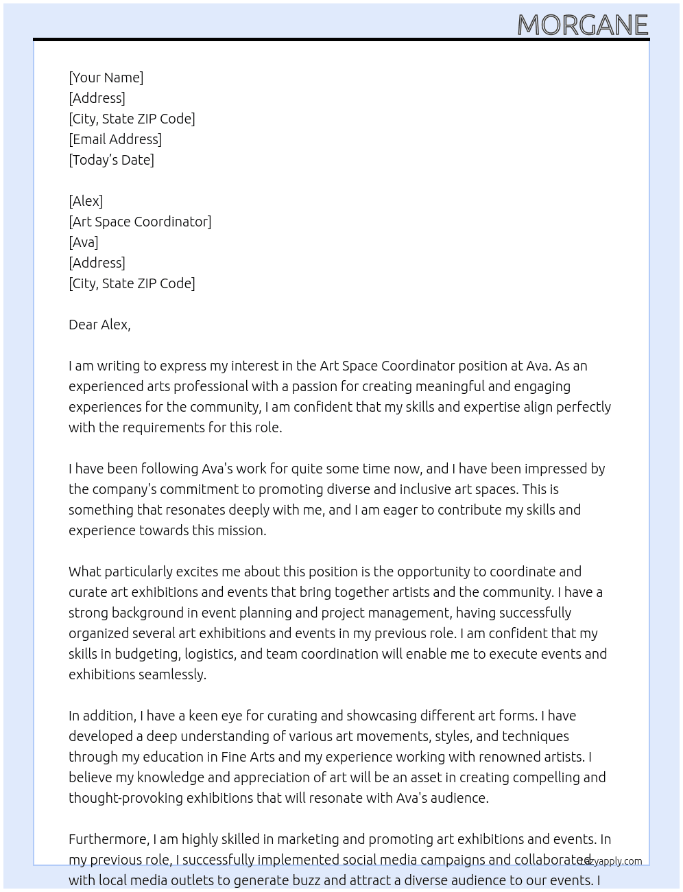 art space coordinatror At ava Cover Letter