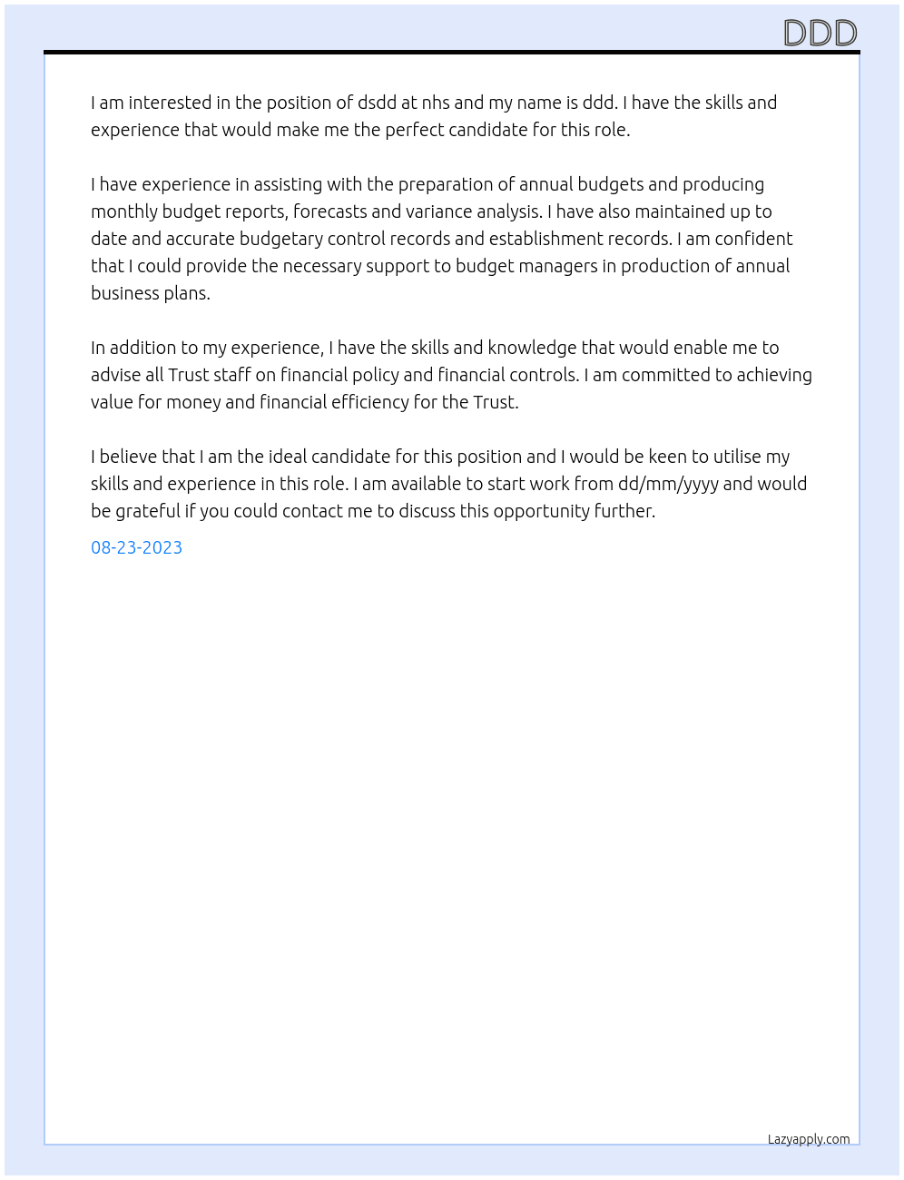 dsdd At dddd Cover Letter