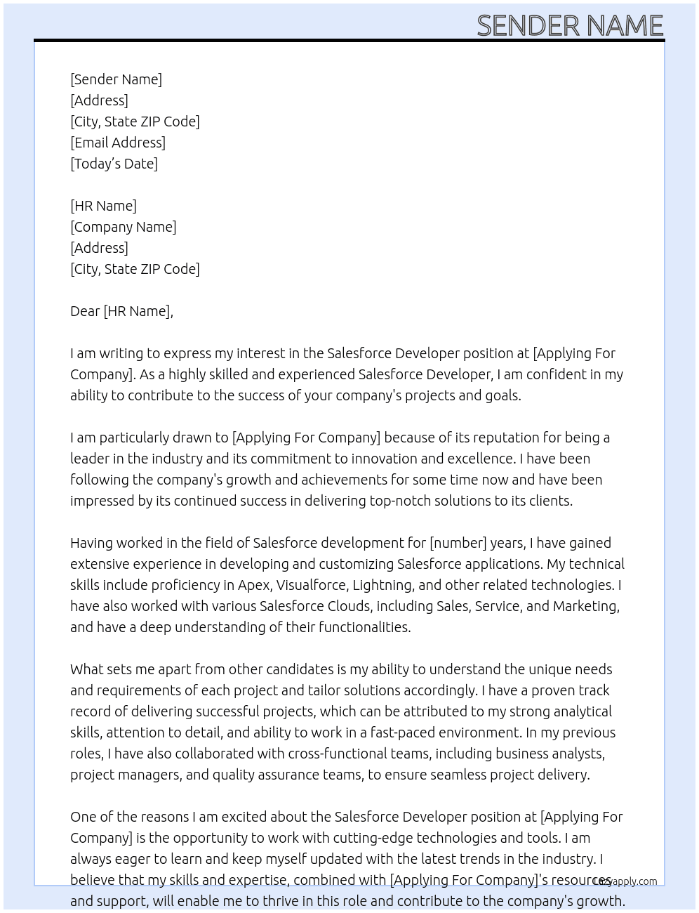 Salesforce Developer At Applying For Company Cover Letter