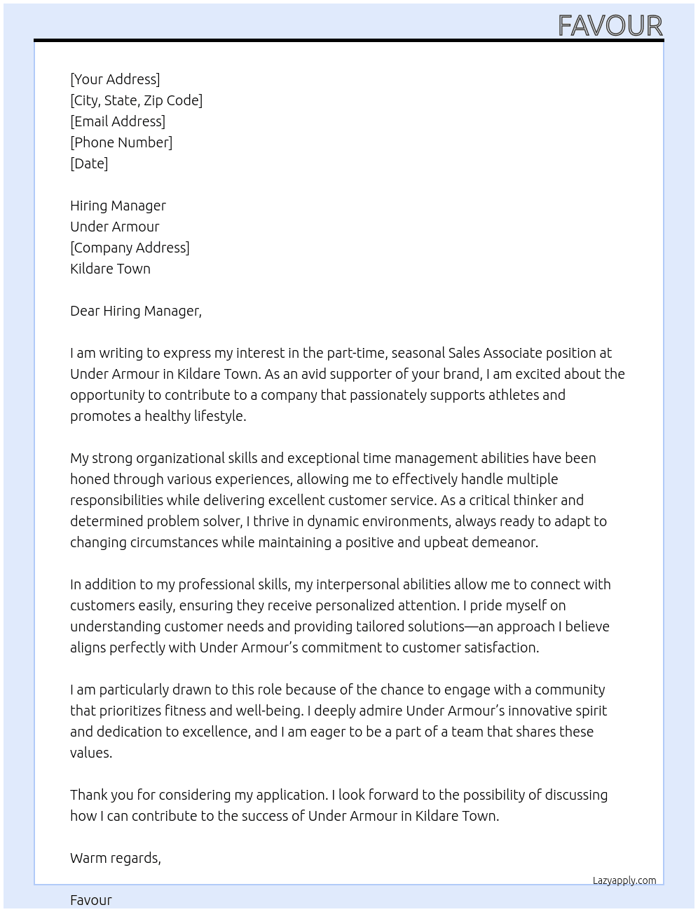 Sales Associate At Under Armour Cover Letter