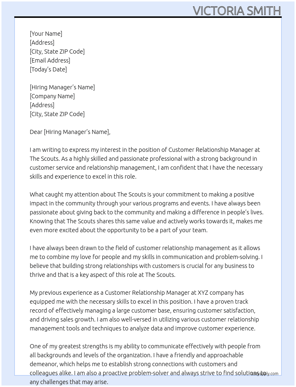 customer relationship manager At The Scouts Cover Letter