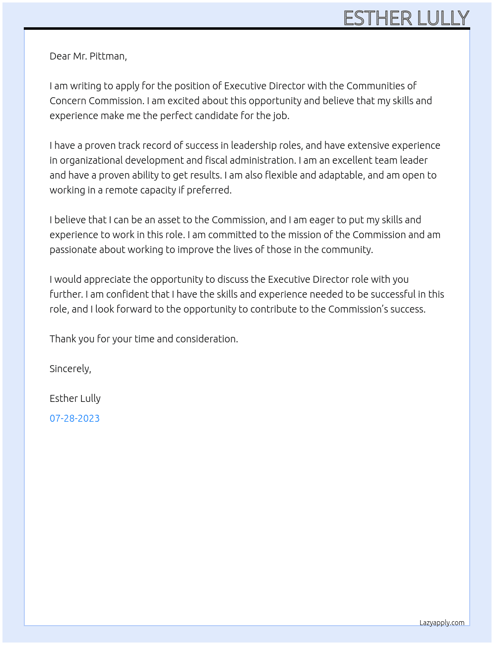 Executive Director At Communities of Concern Commission Cover Letter