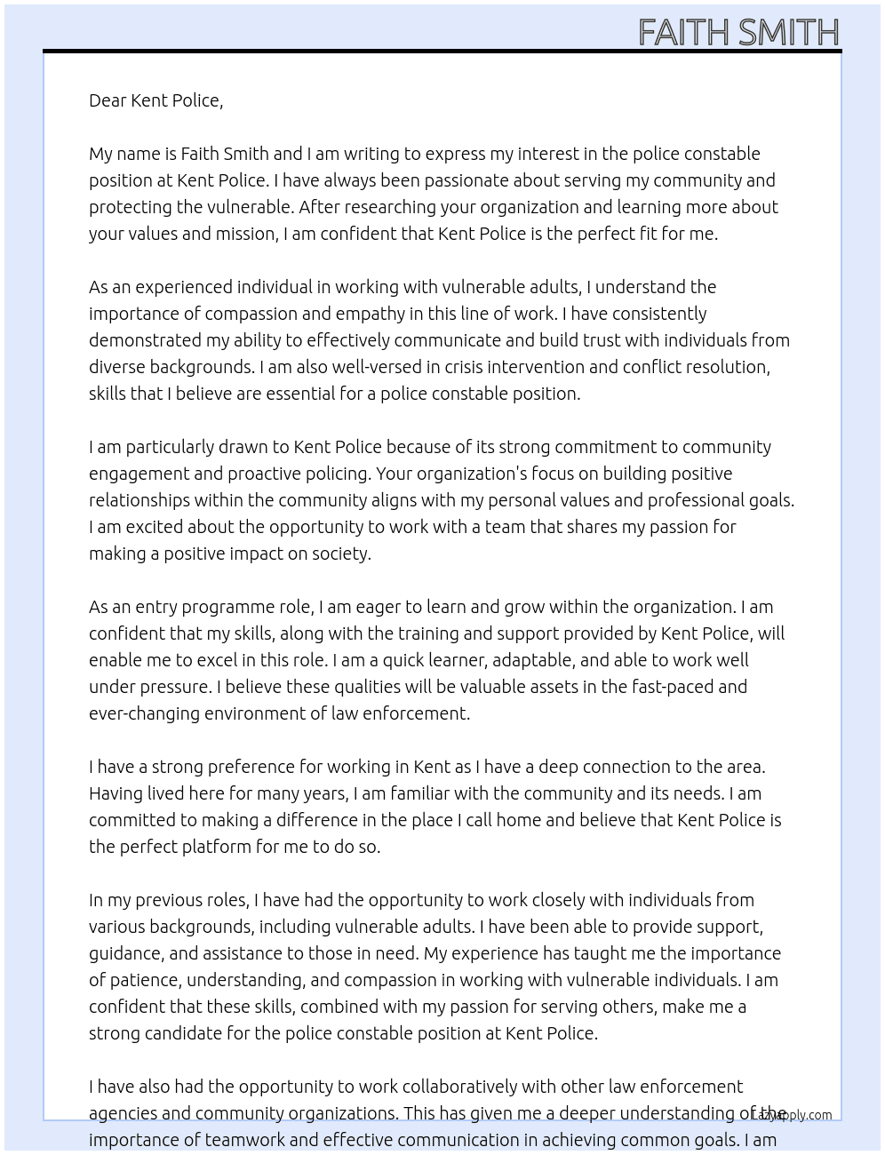 police constable At Kent Police Cover Letter