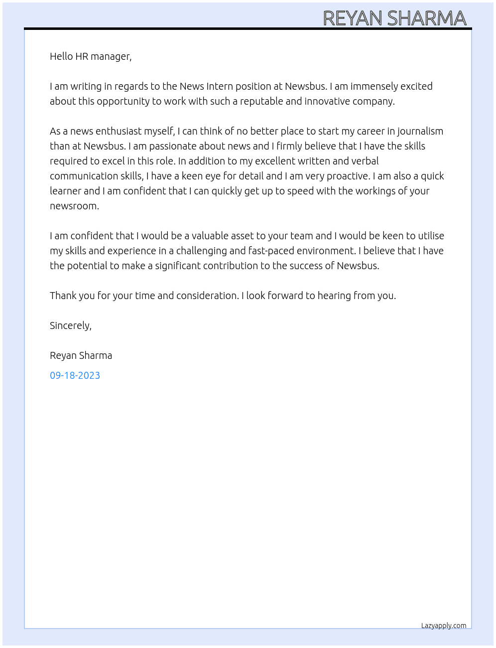 News Intern  At Newsbus Cover Letter