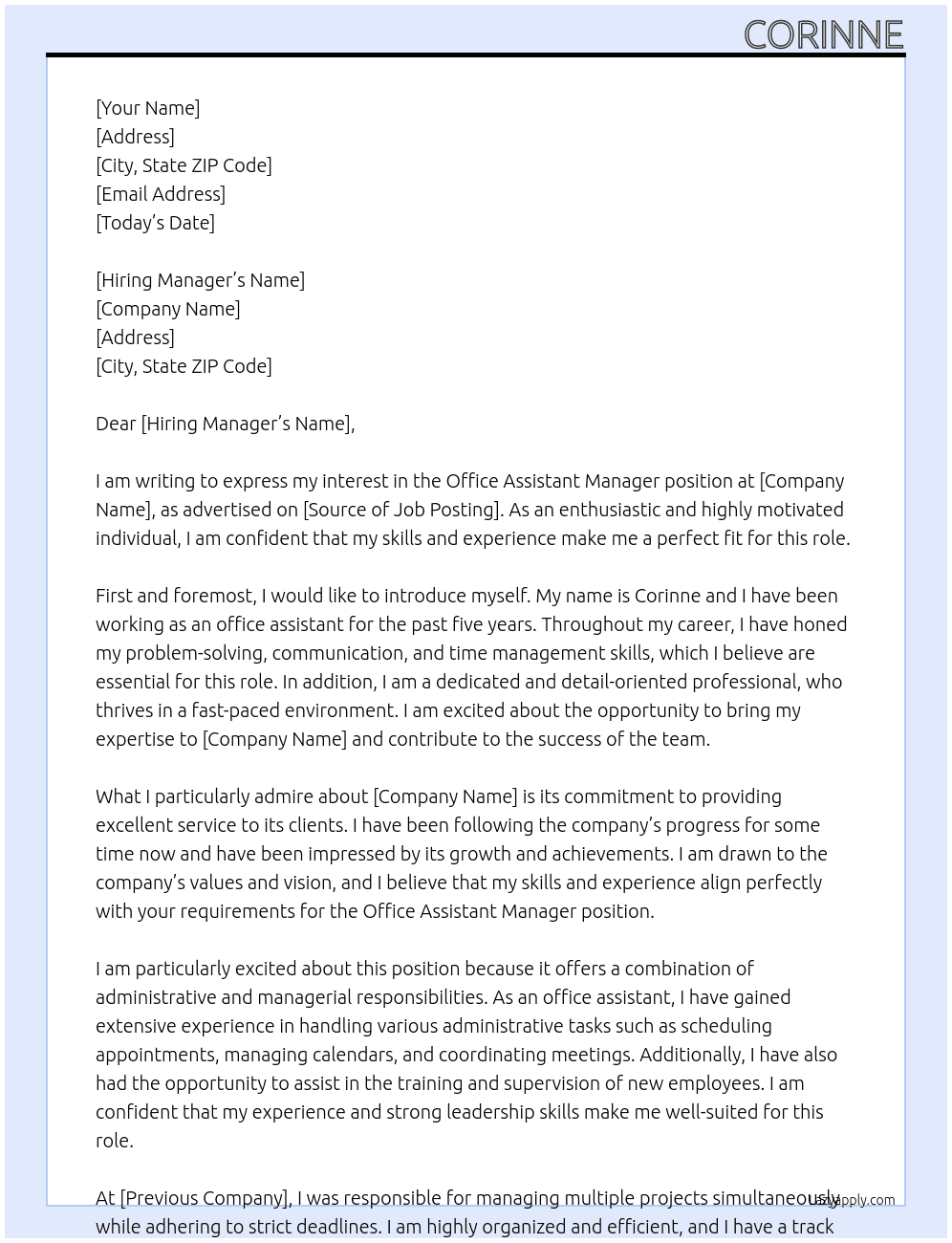 Cover letter for office assisntant manager - LazyApply