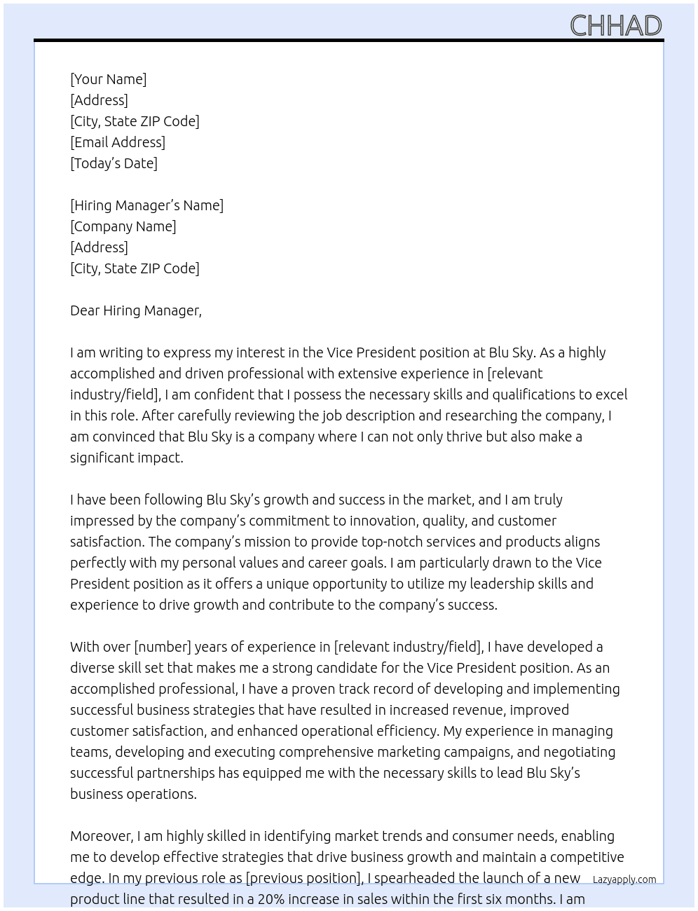Vice President At Blu Sky Cover Letter