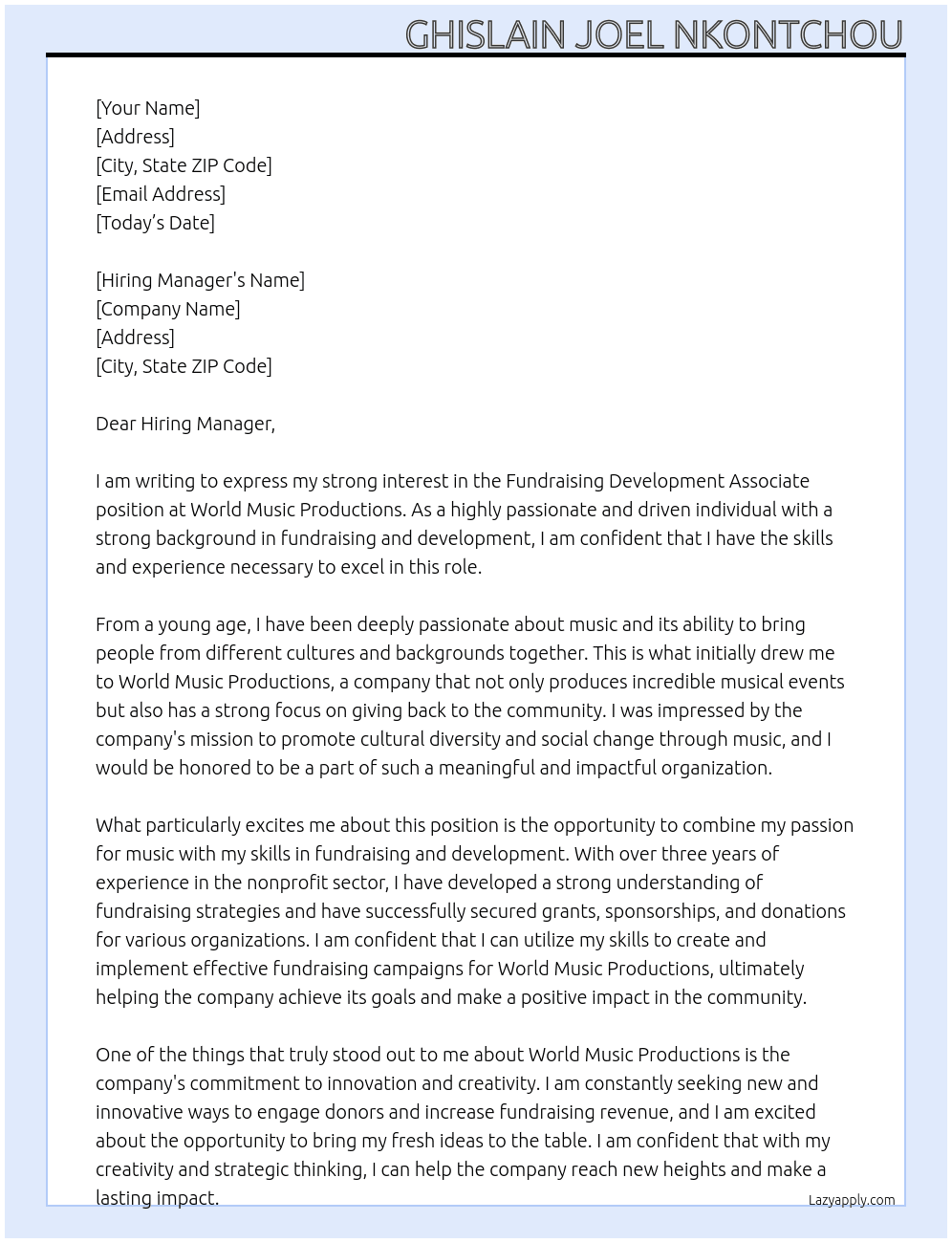 Cover letter for fundraising development associate - LazyApply