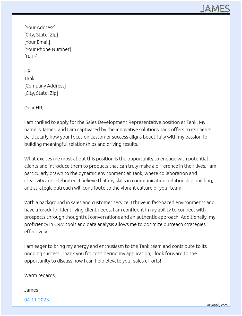sdr At tank Cover Letter
