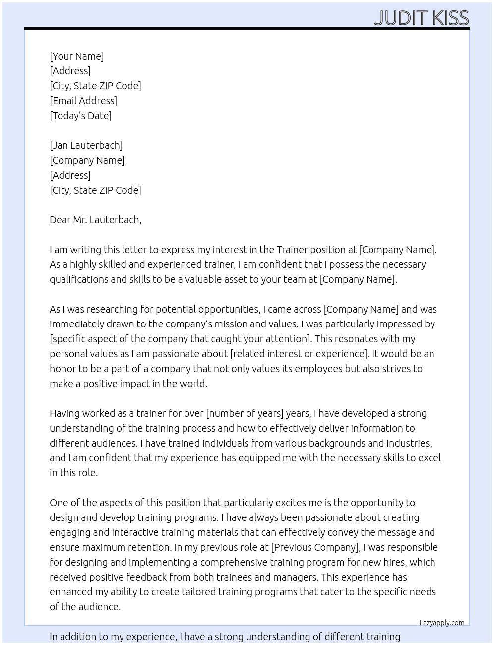 Trainer At meta Cover Letter