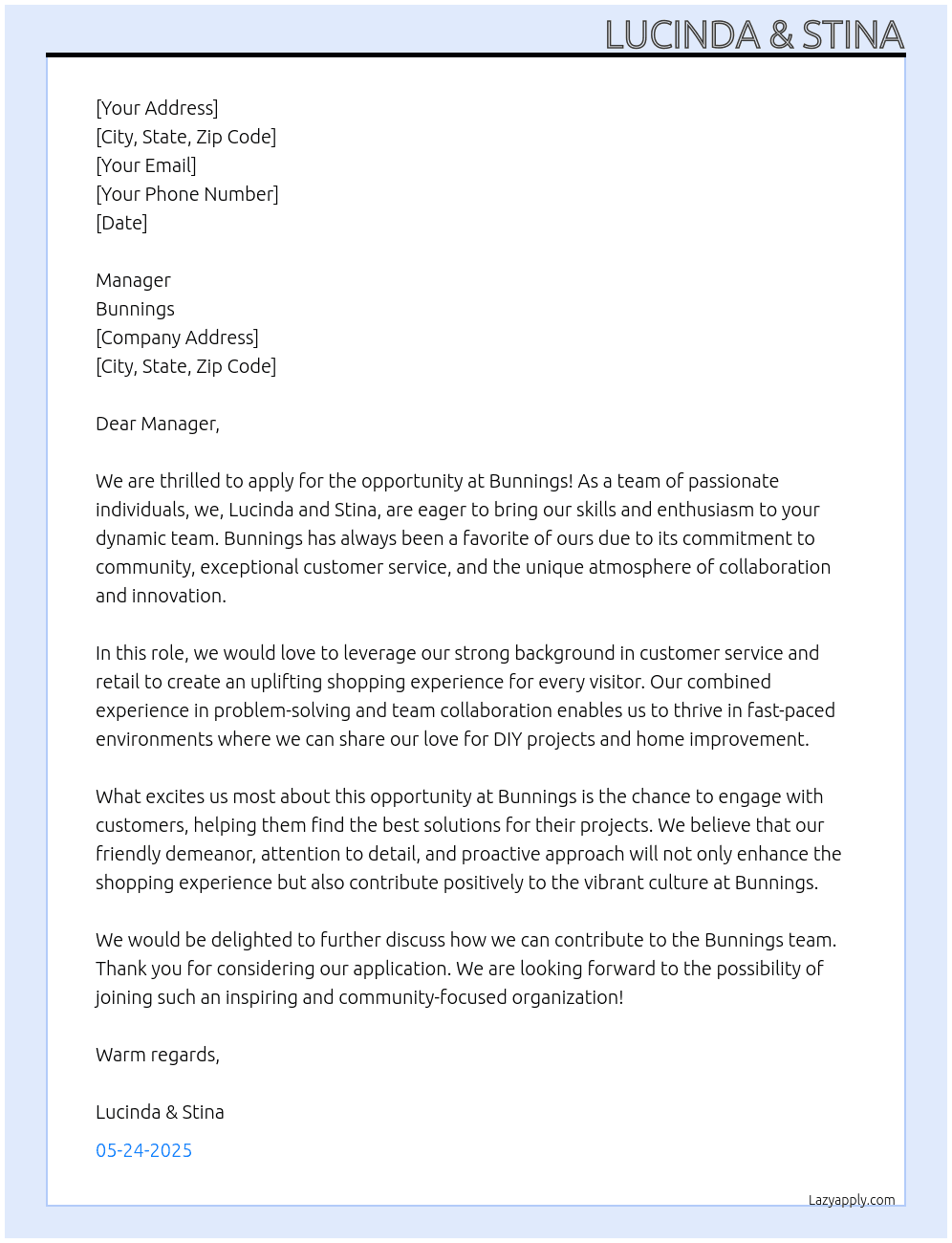 Bunnings At Bunnings Cover Letter