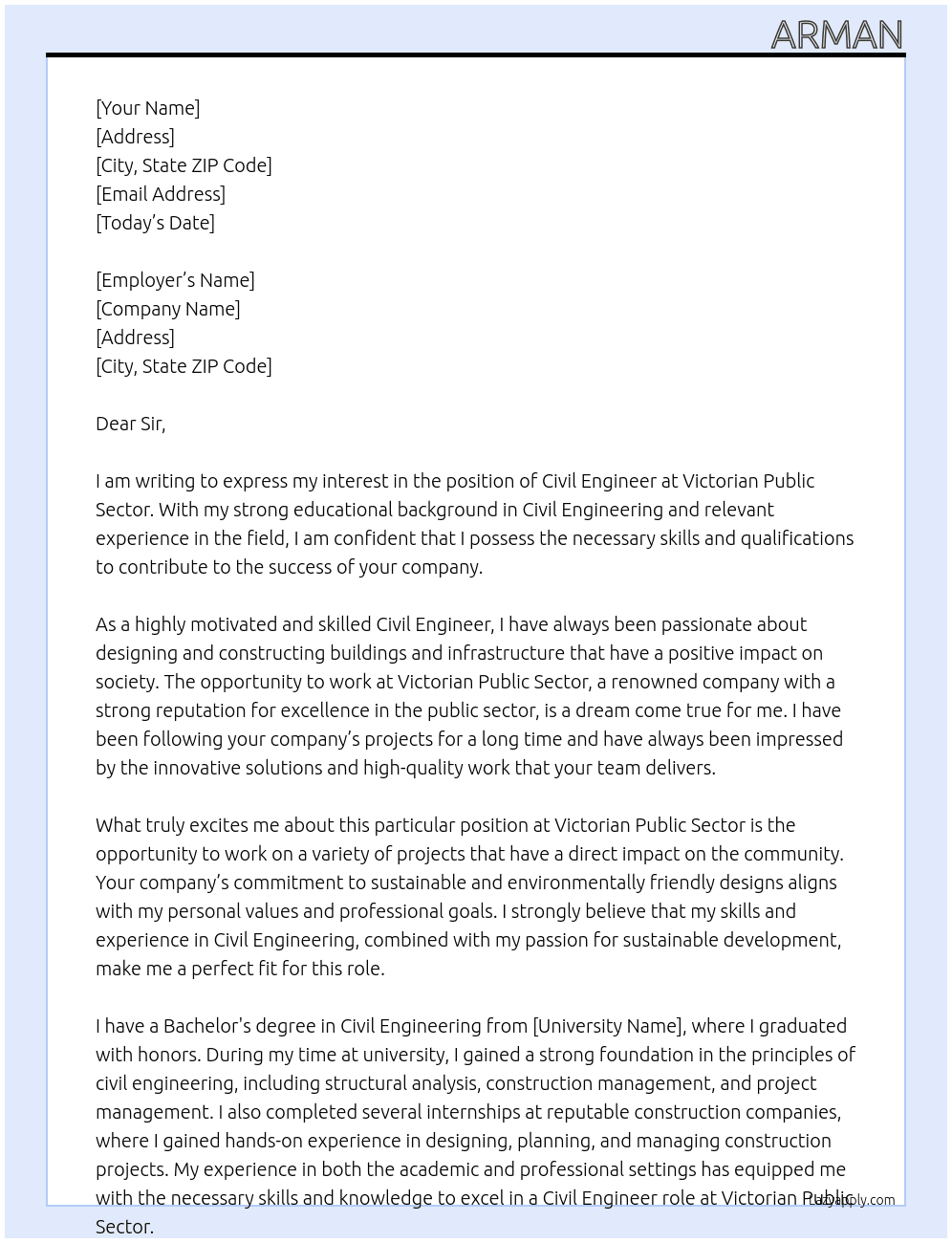 Civil Engineer At Victorian Public Sector Cover Letter