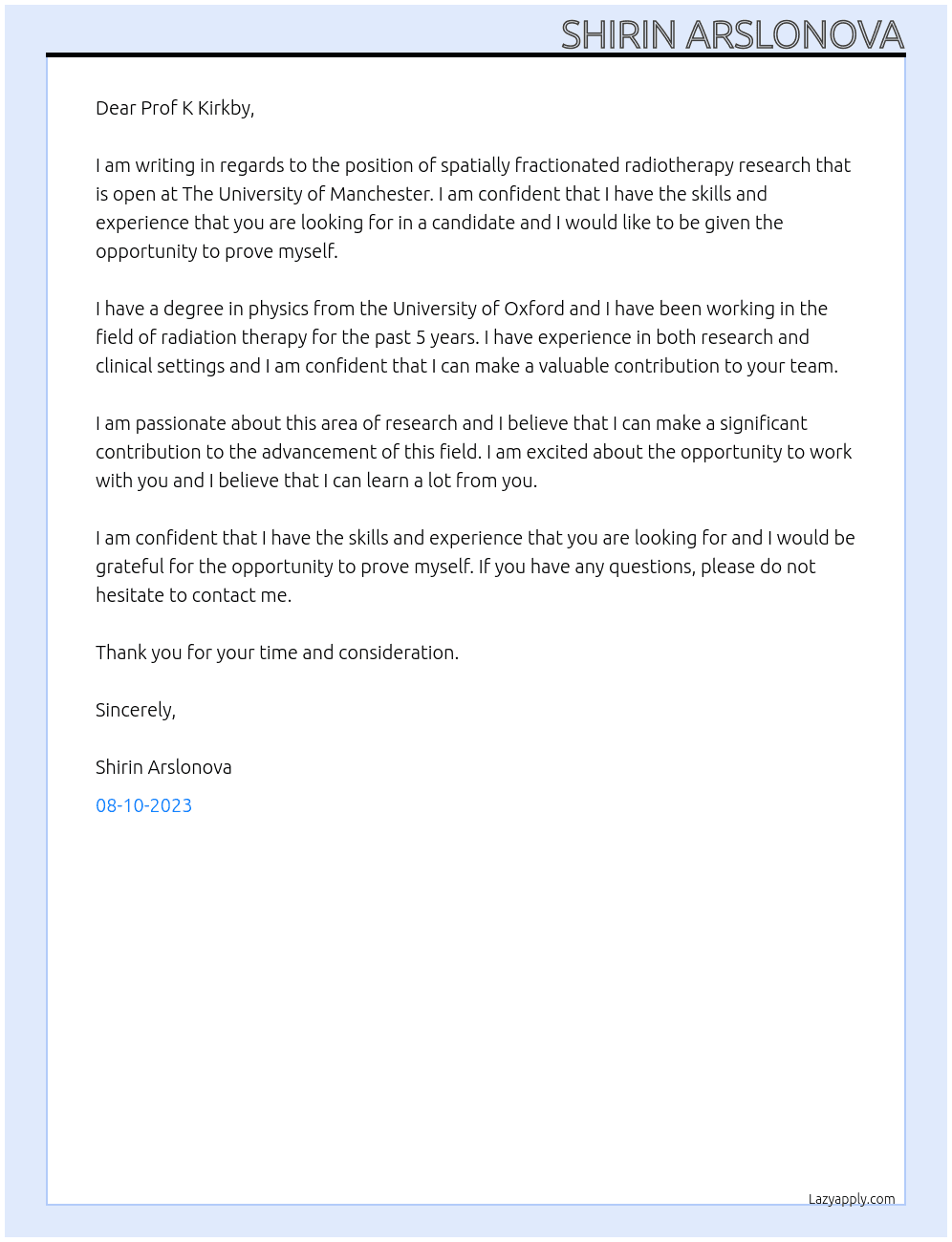 spatially fractionated radiotherapy research At The University of Manchester  Cover Letter