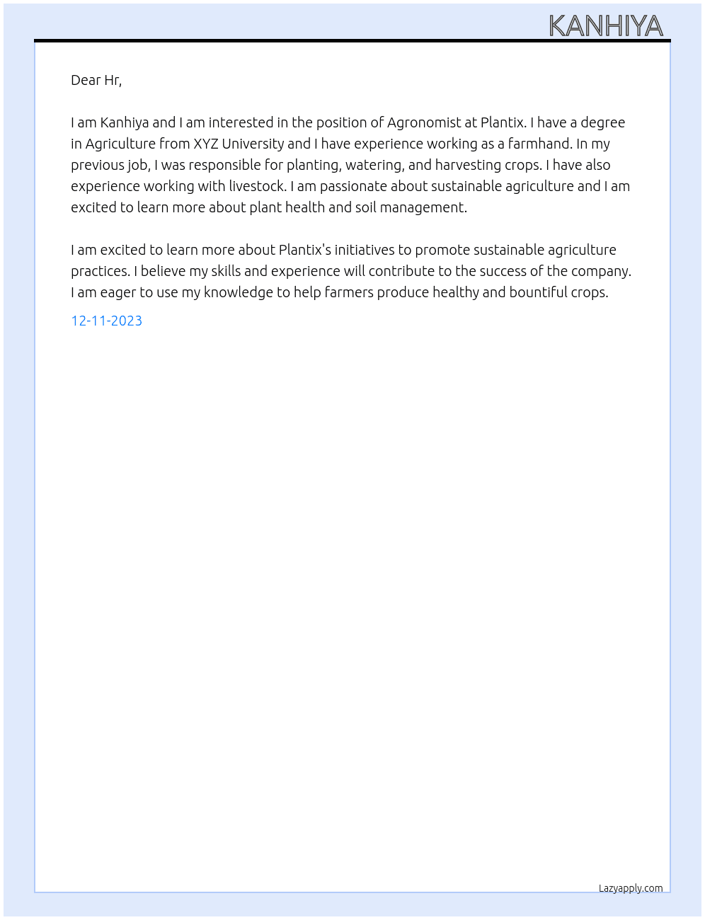 Agronomist At Plantix  Cover Letter