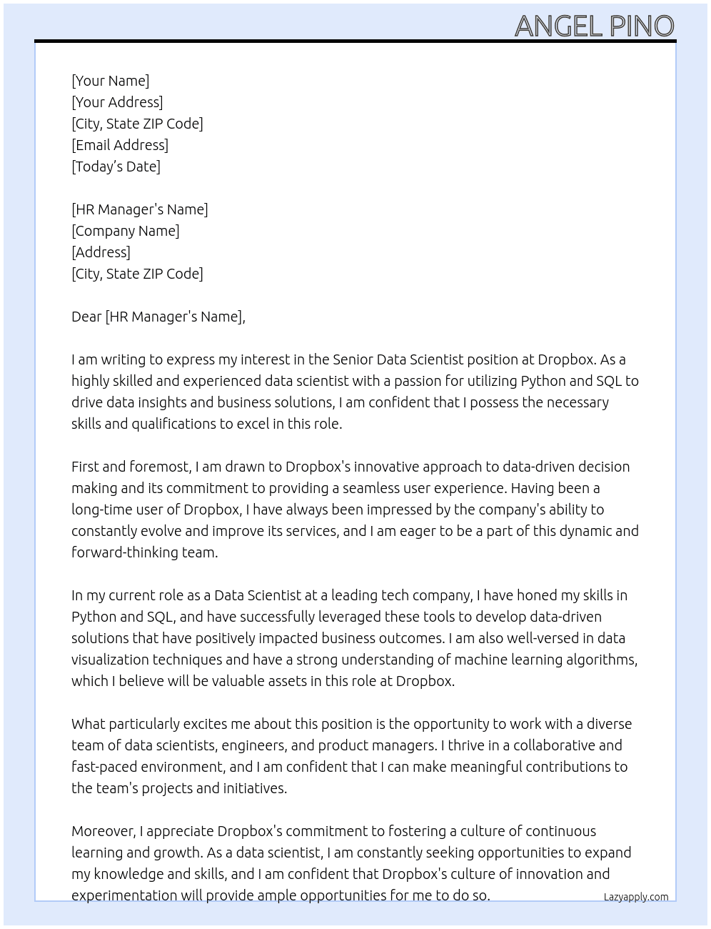Senior Data Scientist At Dropbox Cover Letter