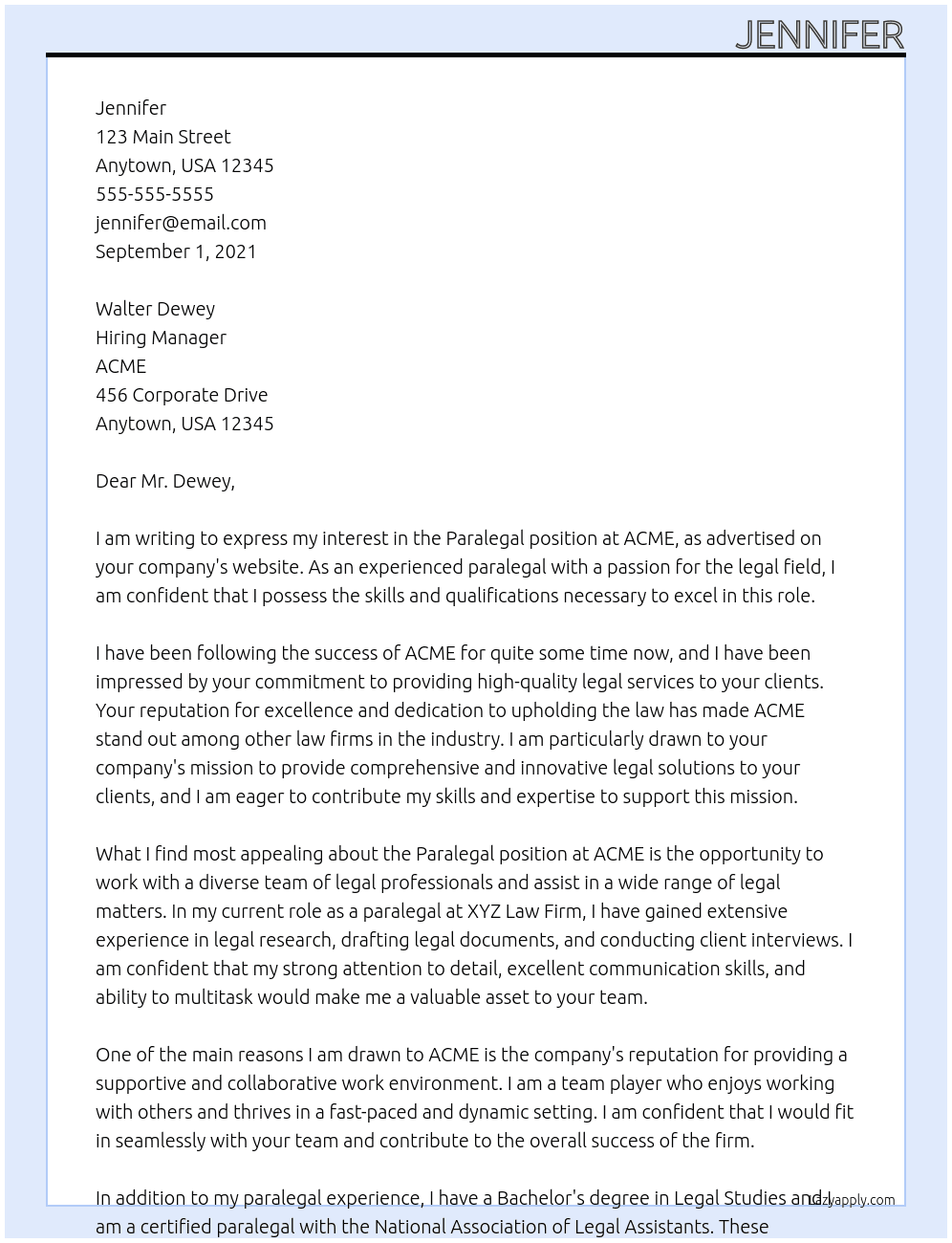 Paralegal At ACME Cover Letter