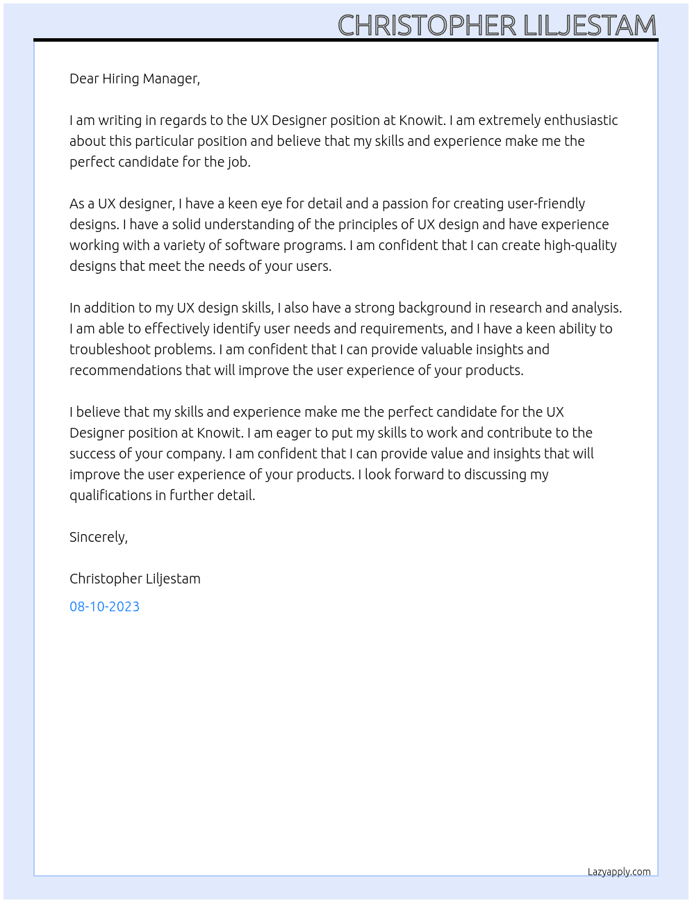 UX Designer At Knowit Cover Letter