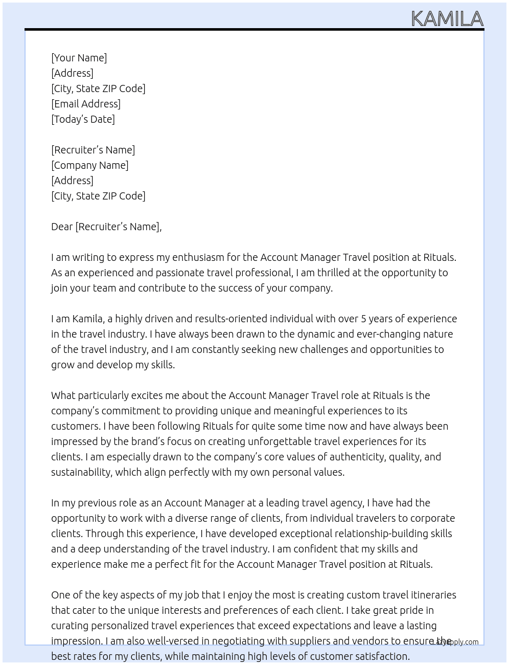 Accountmanager Travel At Rituals Cover Letter