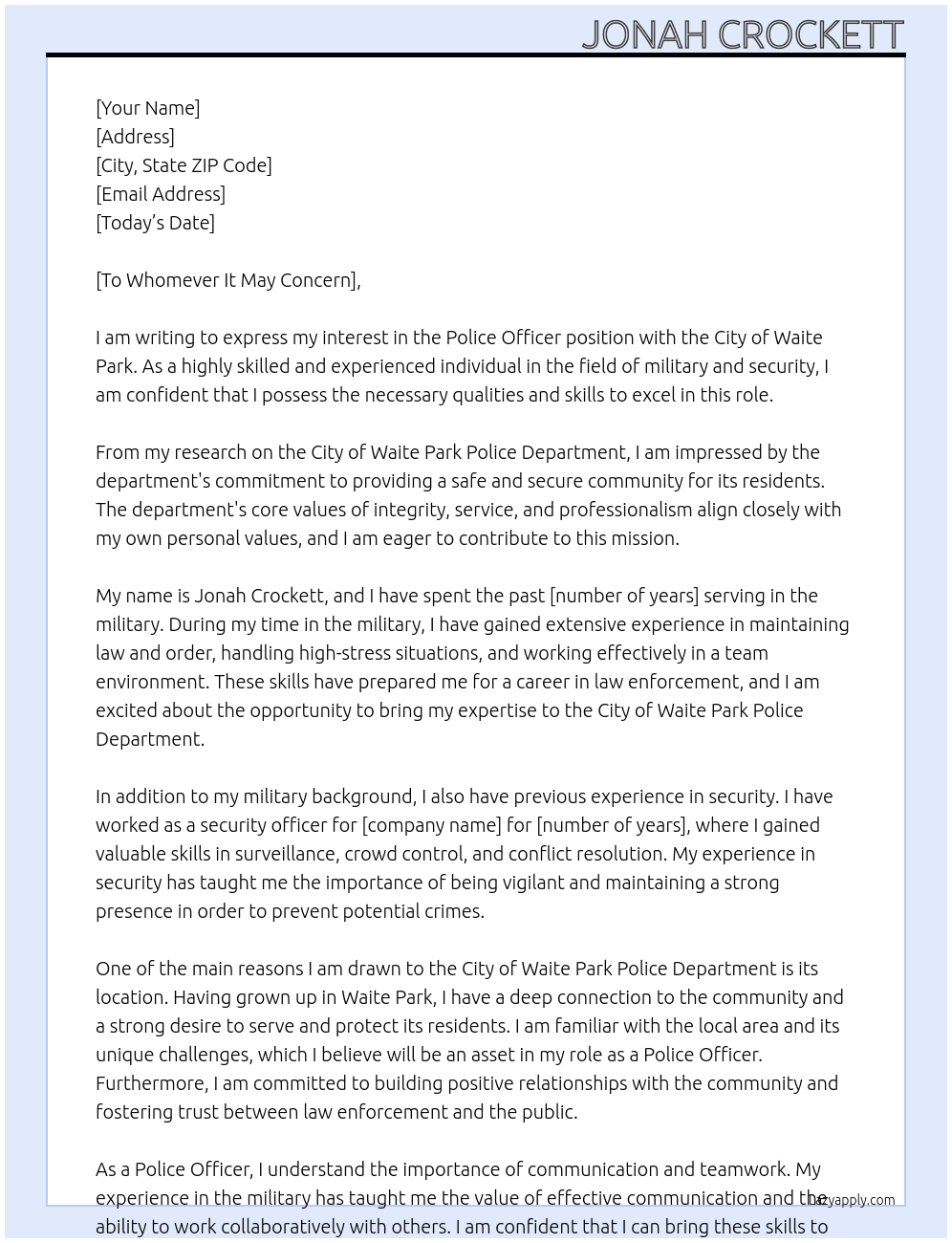 Cover letter for police office - LazyApply
