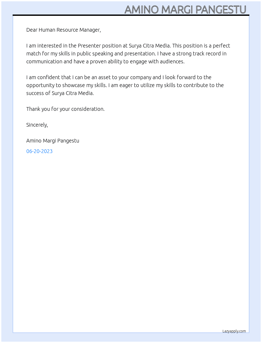 Presenter At Surya Citra Media Cover Letter