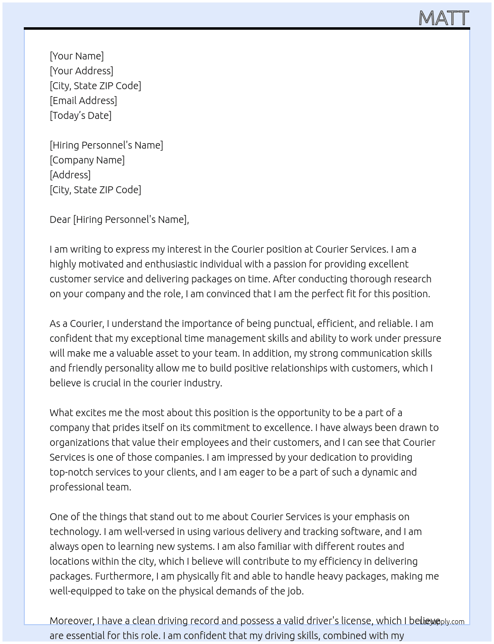 Courier At Courier services  Cover Letter
