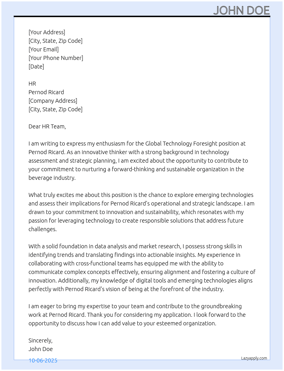 Cover letter for global technology foresightt - LazyApply