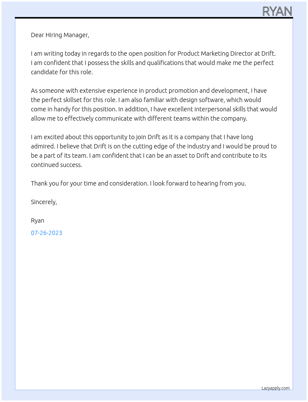 Product Marketing Director At Drift Cover Letter