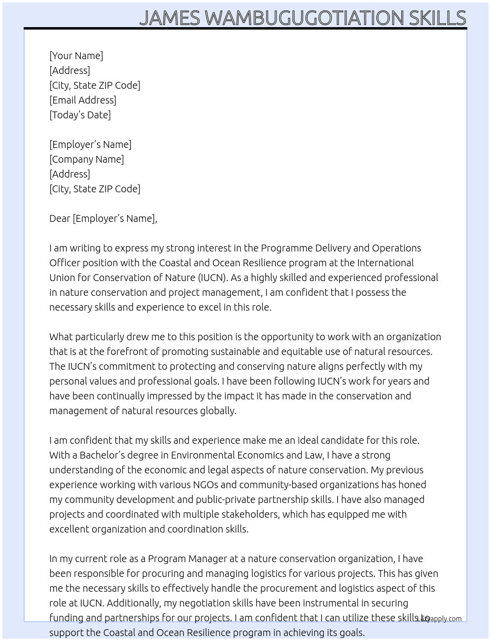 Cover letter for programme delivery and operations officer, coastal and ocean resilience - LazyApply