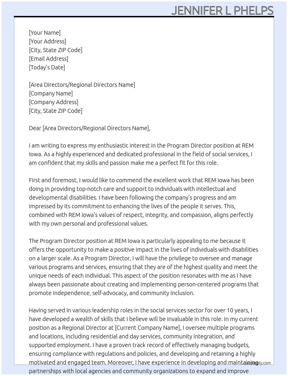 Program Director At REM Iowa Cover Letter