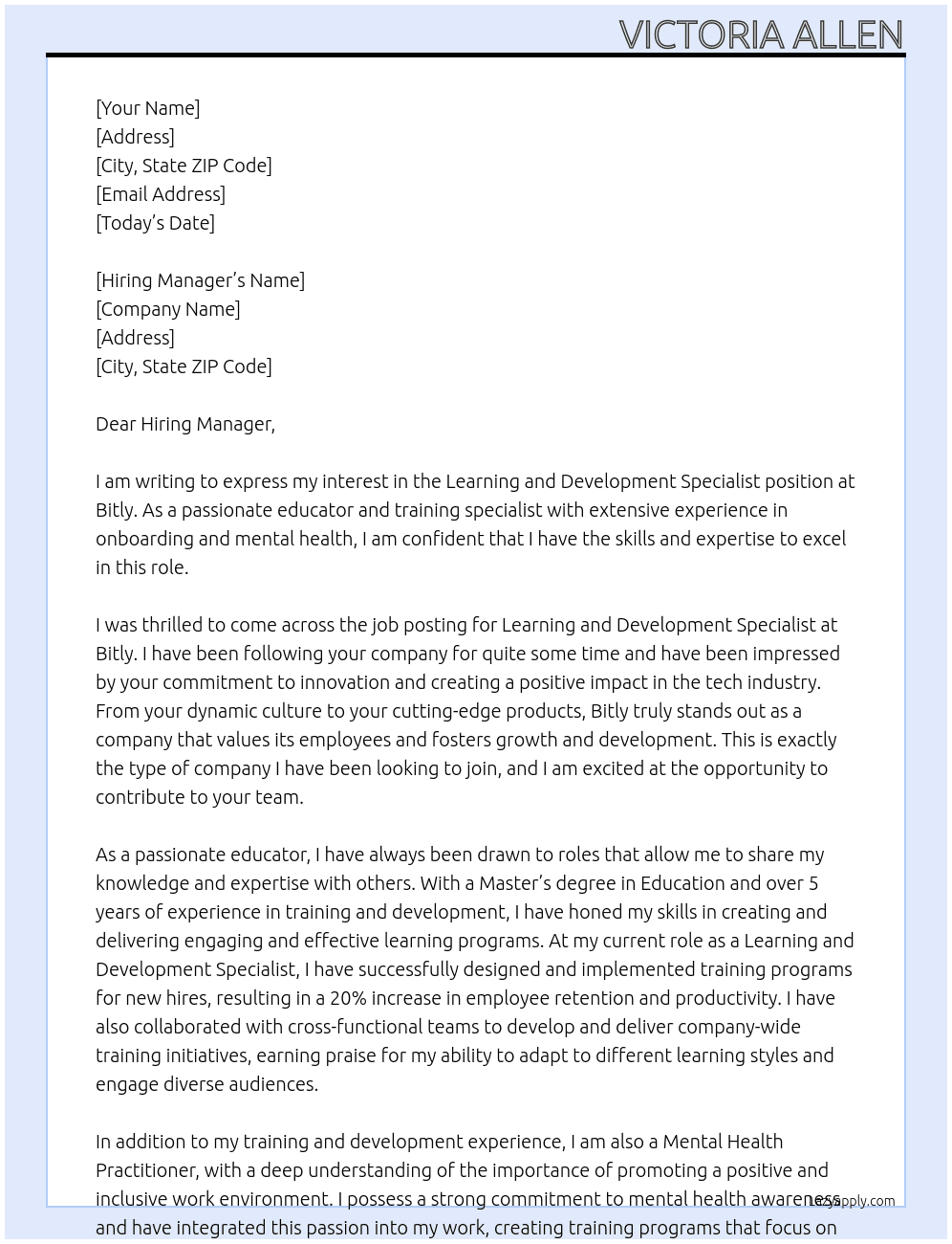 Learning & Development Specialist At Bitly Cover Letter