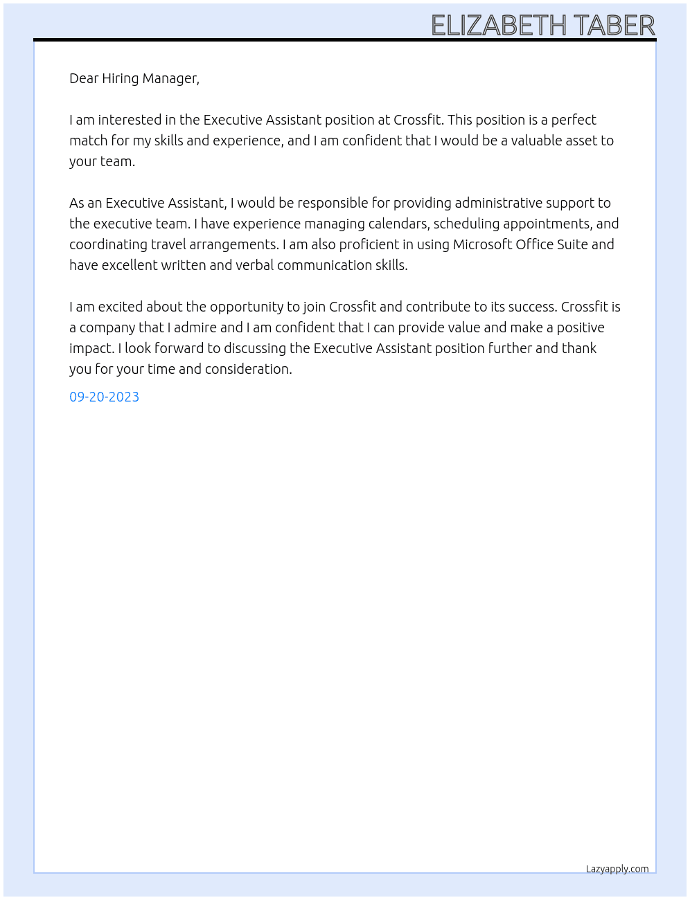 Executive Assistant At Crossfit Cover Letter