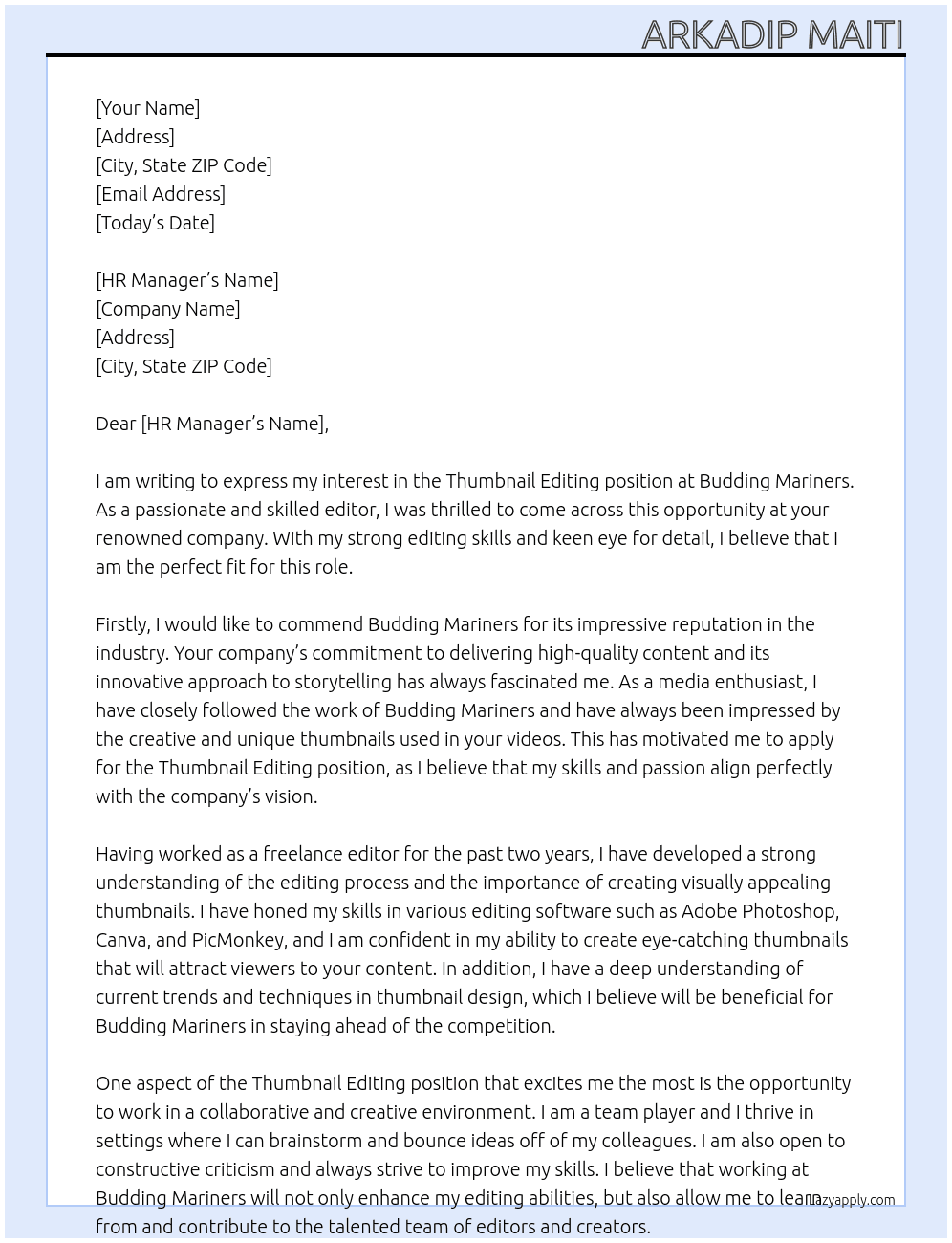 Cover letter for thumbnail editing - LazyApply