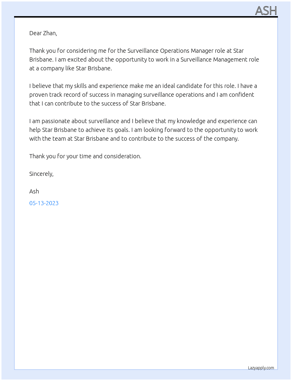 Surveillance Operations Manager At Star Brisbane Cover Letter