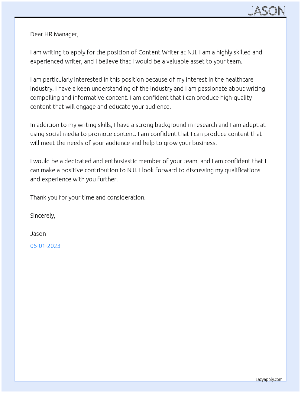 Content Writer At NJI Cover Letter