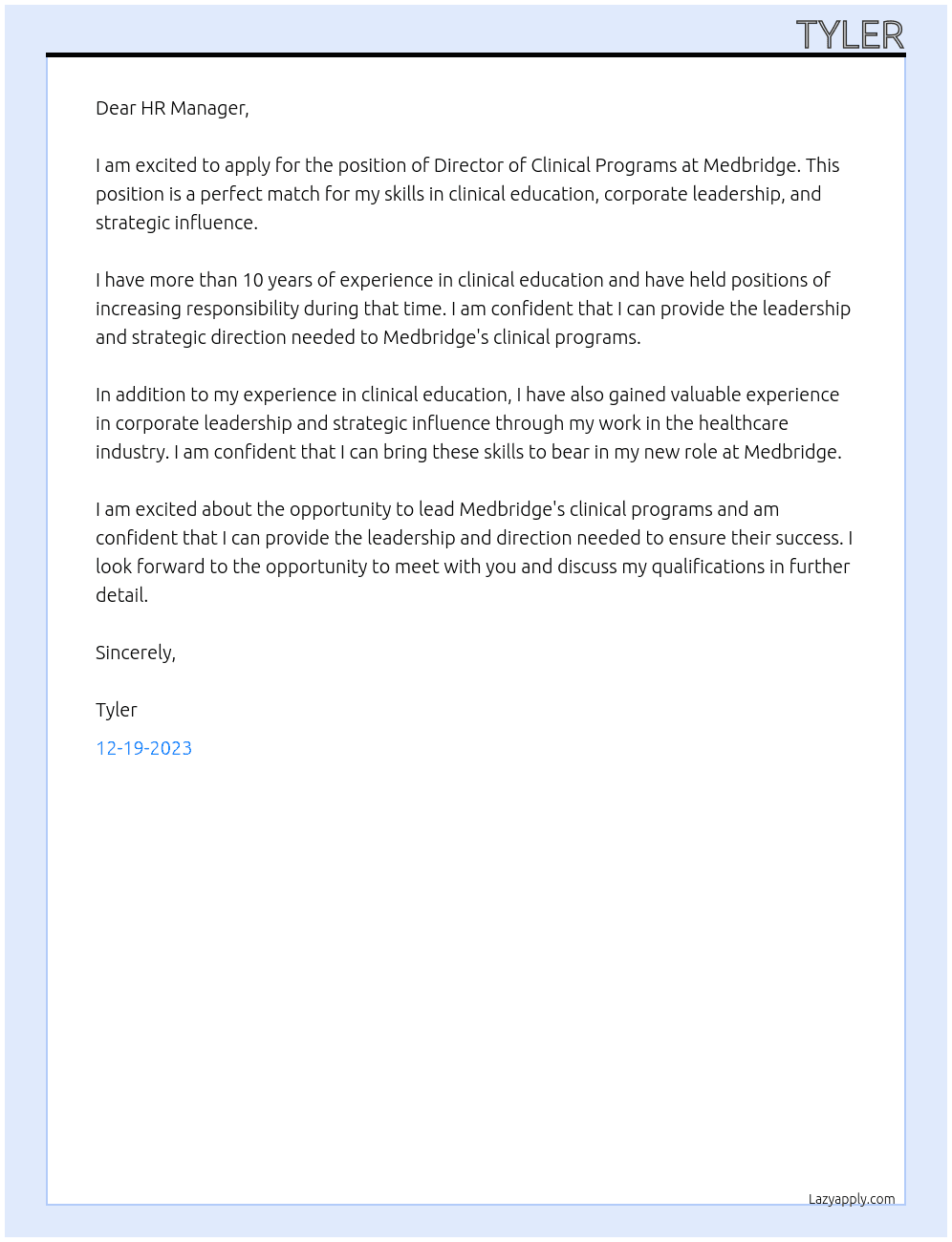 Director of Clinical Programs At Medbridge Cover Letter