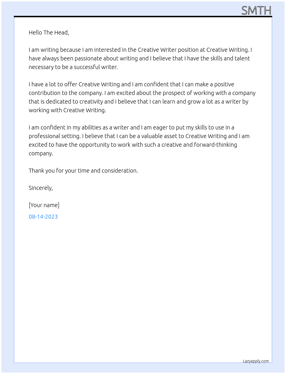 creative writer At Creative writing Cover Letter