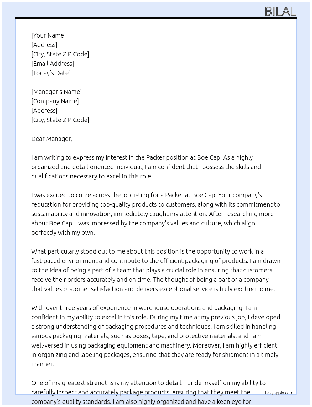 packer At Boe cap Cover Letter