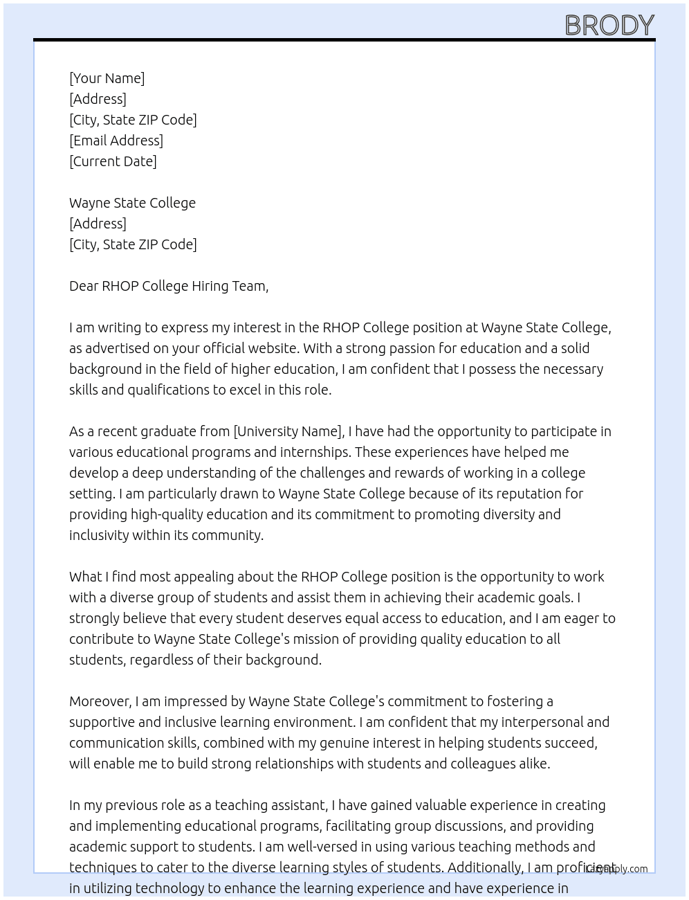 RHOP college At wayne state Cover Letter