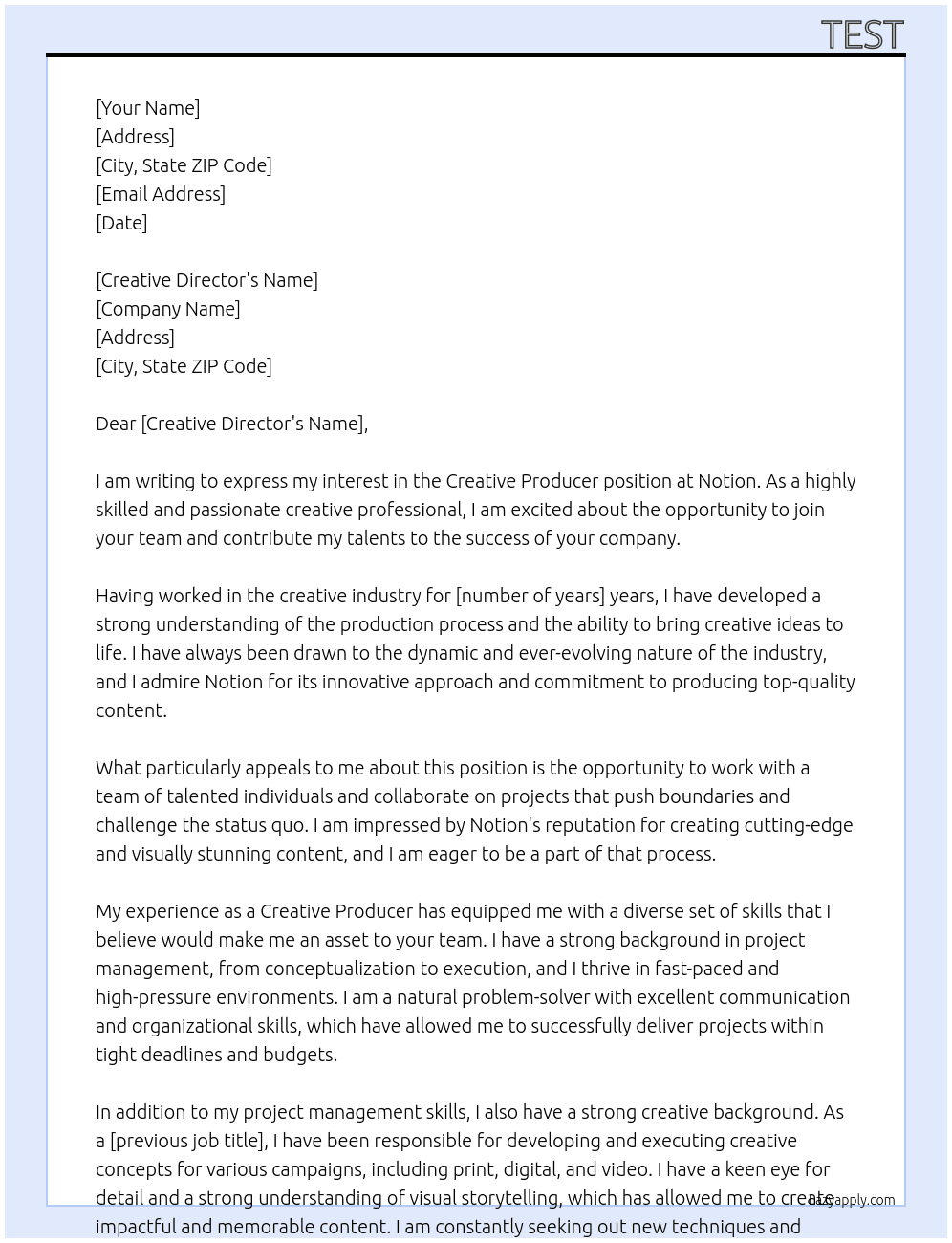 Creative Producer At Notion Cover Letter