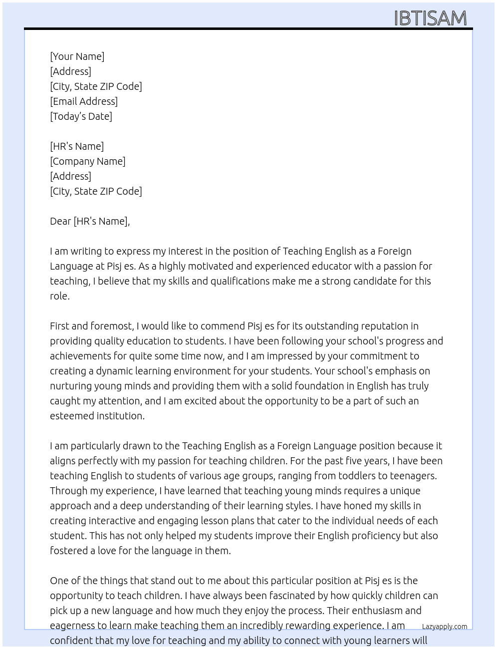 Cover letter for teaching english  as a foreign language - LazyApply
