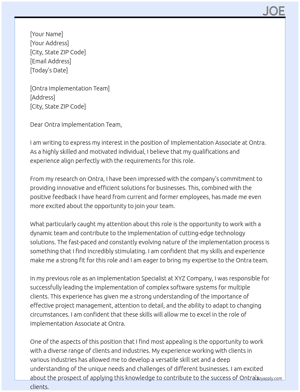 Implementation Associate At Ontra Cover Letter