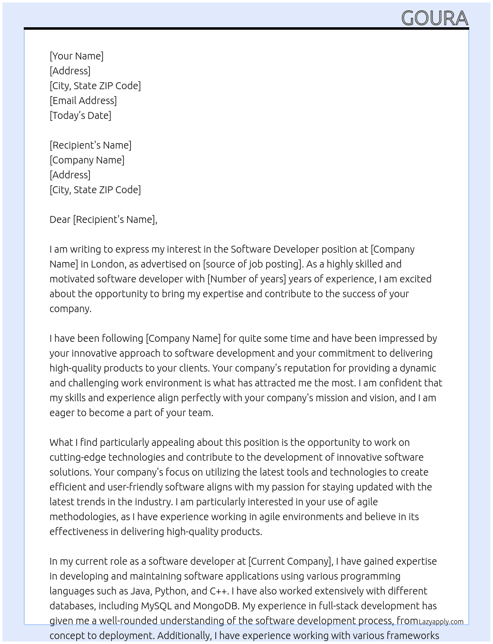 software developer At London Cover Letter